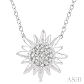 1/10 ctw Sun Petite Round Cut Diamond Fashion Pendant With Chain in 10K White Gold